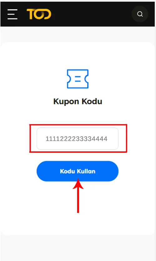 Kupon kodu girişi